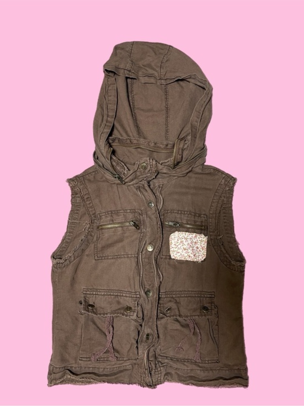 Vintage Free People Military-Style Patchwork Vest
